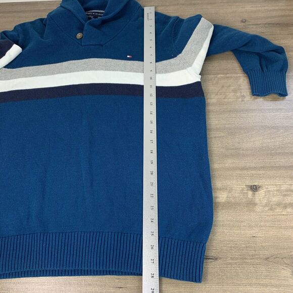 Mens Tommy Hilfiger Sweater XL Cotton Blue Collared Heavy Pullover Long Sleeve - Picture 4 of 11